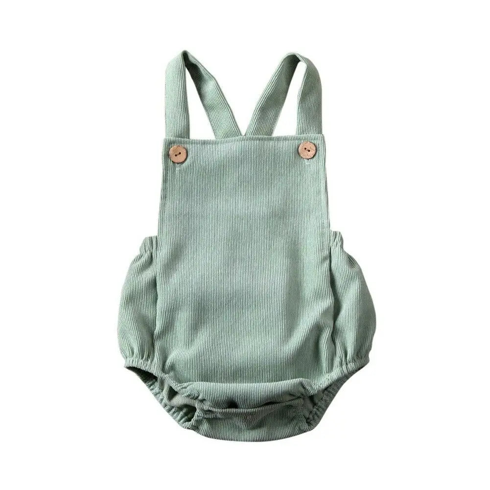 100% Velvet Corduroy Button Strap Romper In Pastel Colors