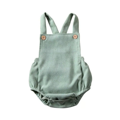 100% Velvet Corduroy Button Strap Romper In Pastel Colors