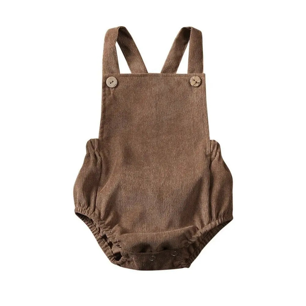 100% Velvet Corduroy Button Strap Romper In Pastel Colors