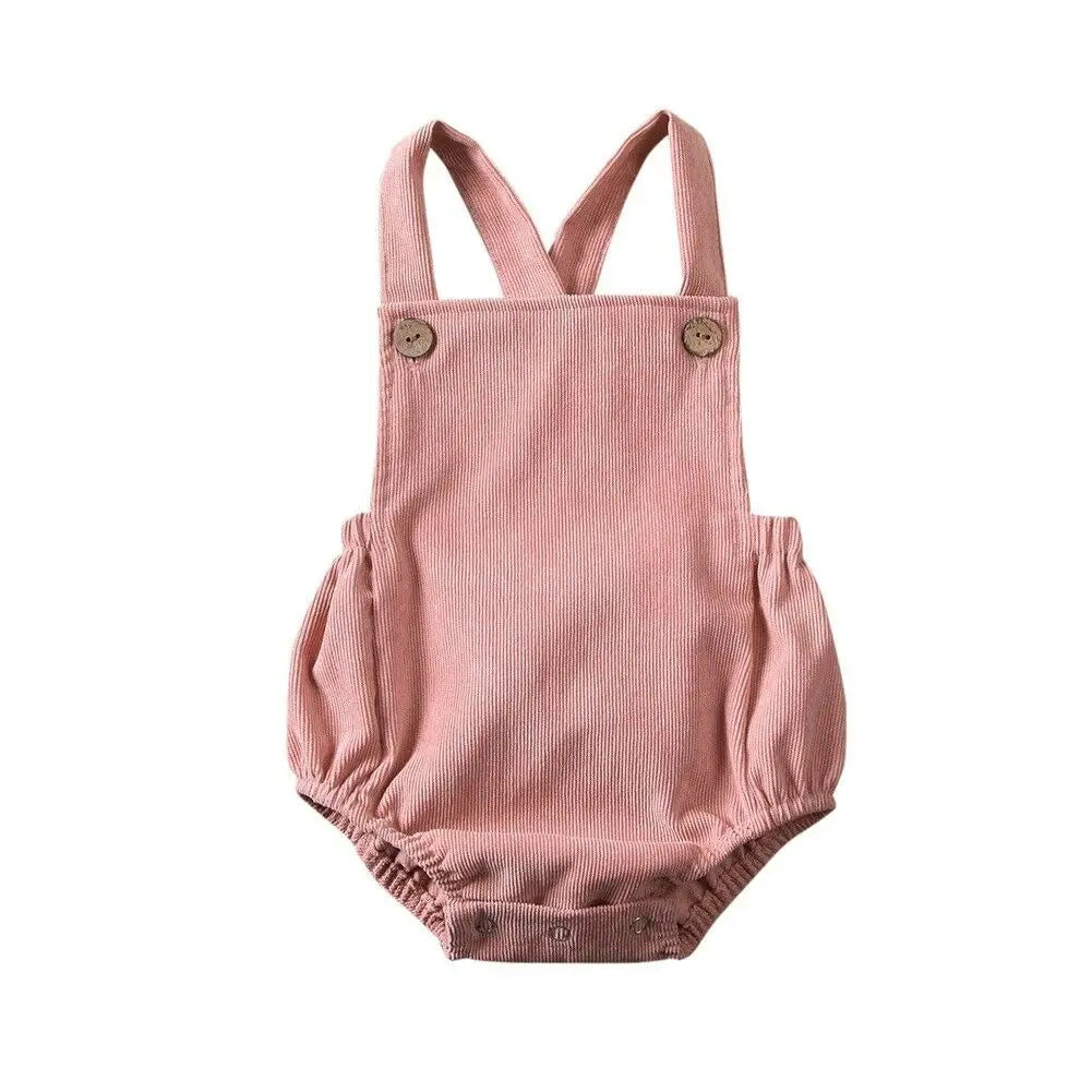 100% Velvet Corduroy Button Strap Romper In Pastel Colors