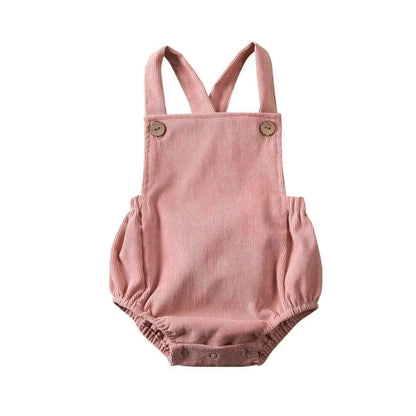 100% Velvet Corduroy Button Strap Romper In Pastel Colors