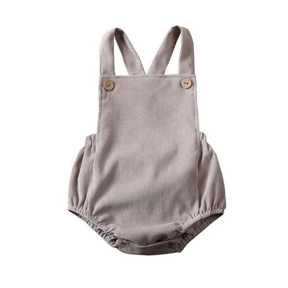 100% Velvet Corduroy Button Strap Romper In Pastel Colors