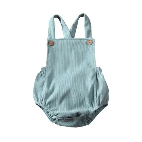 100% Velvet Corduroy Button Strap Romper In Pastel Colors