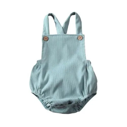 100% Velvet Corduroy Button Strap Romper In Pastel Colors