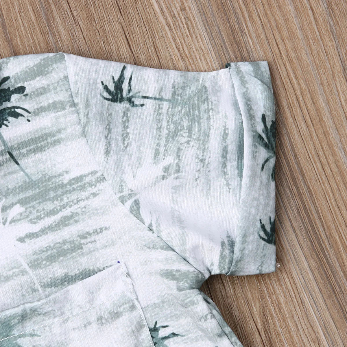 Palm Tree Print Shirt & Khaki Cotton Shorts Set