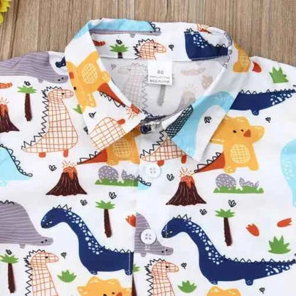 Dinosaur Print Shirt & Mustard Cotton Shorts Set