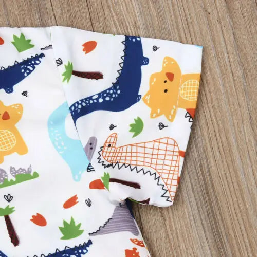 Dinosaur Print Shirt & Mustard Cotton Shorts Set