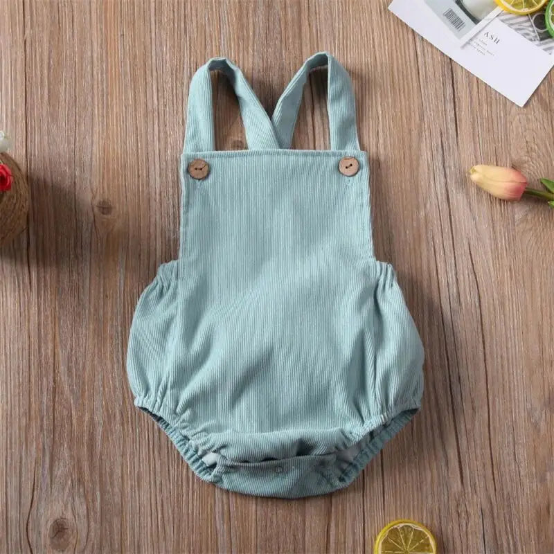 100% Velvet Corduroy Button Strap Romper In Pastel Colors