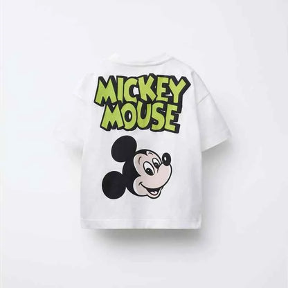 Cotton Mickey Mouse White & Green Cool Plans T-Shirt
