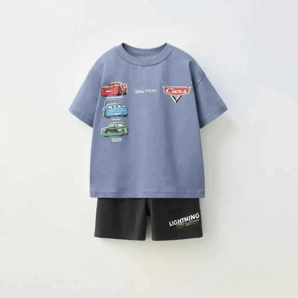 Cotton Lightning McQueen Cars Racing Tees & Black Shorts Set