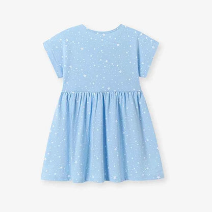 100% Cotton Blue Star Print Dress With Unicorn & Shooting Star