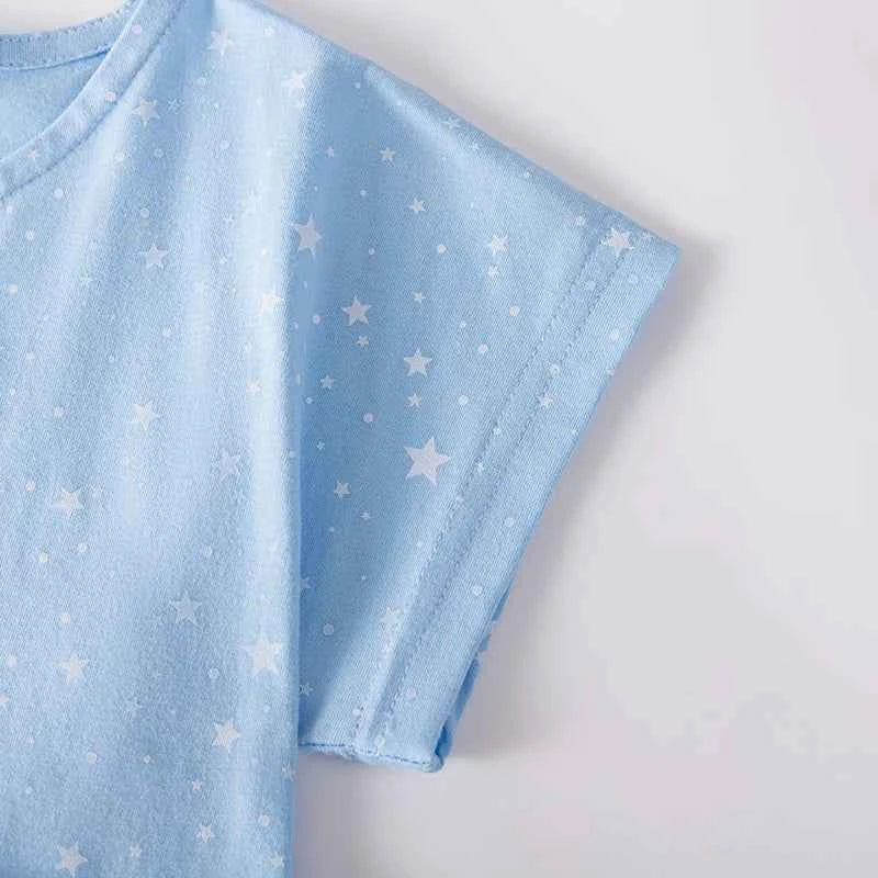 100% Cotton Blue Star Print Dress With Unicorn & Shooting Star