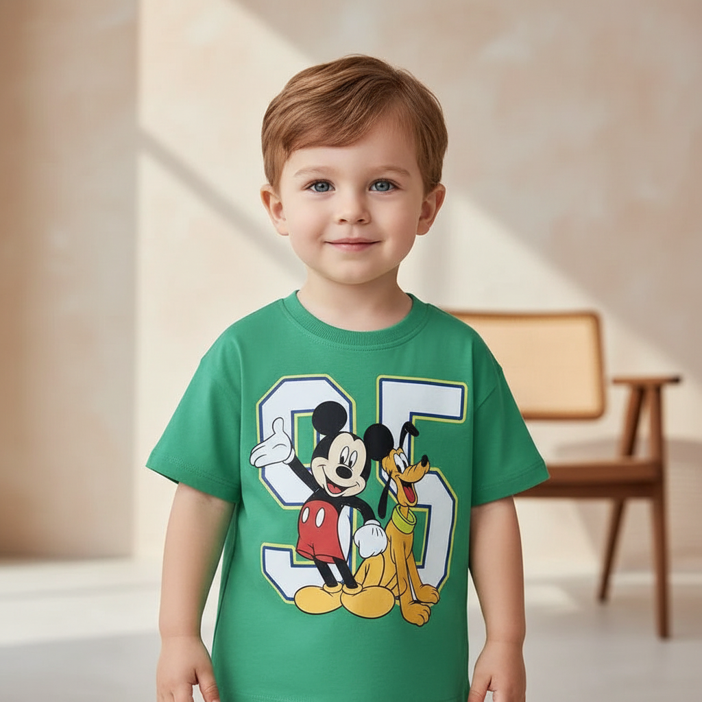 Cotton Mickey Pluto Green Tee & Donald Navy Blue Shirt