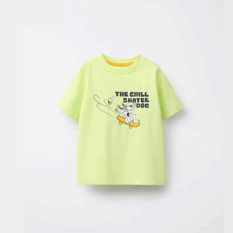 Cotton Skater Dog & Rad Cats Cartoon Print Cotton Tee