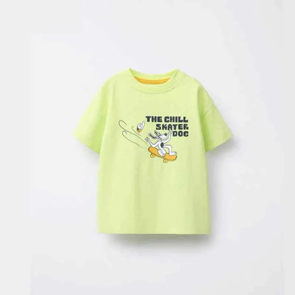 Cotton Skater Dog & Rad Cats Cartoon Print Cotton Tee