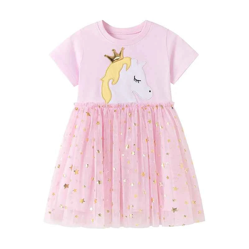 100% Cotton Striped Rainbow Applique Tulle Skirt Dress
