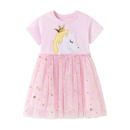 100% Cotton Striped Rainbow Applique Tulle Skirt Dress