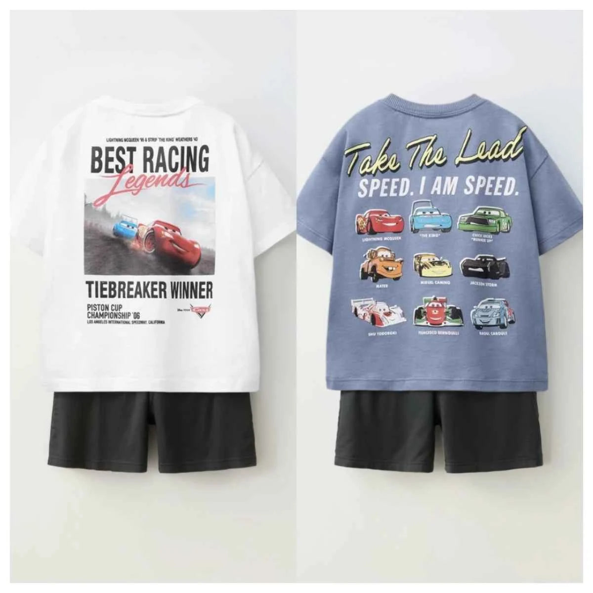 Cotton Lightning McQueen Cars Racing Tees & Black Shorts Set
