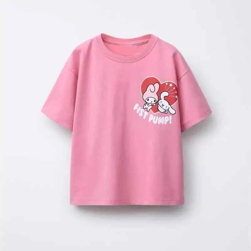 Cotton My Melody & Cinnamoroll Pink Fist Pump Tee