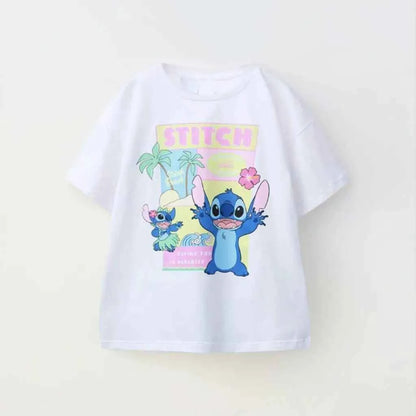 Cotton Stitch Cartoon Print Pastel & White Cotton Tees Set