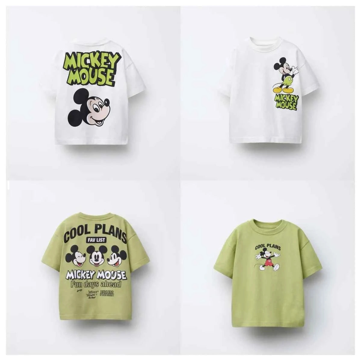 Cotton Mickey Mouse White & Green Cool Plans T-Shirt
