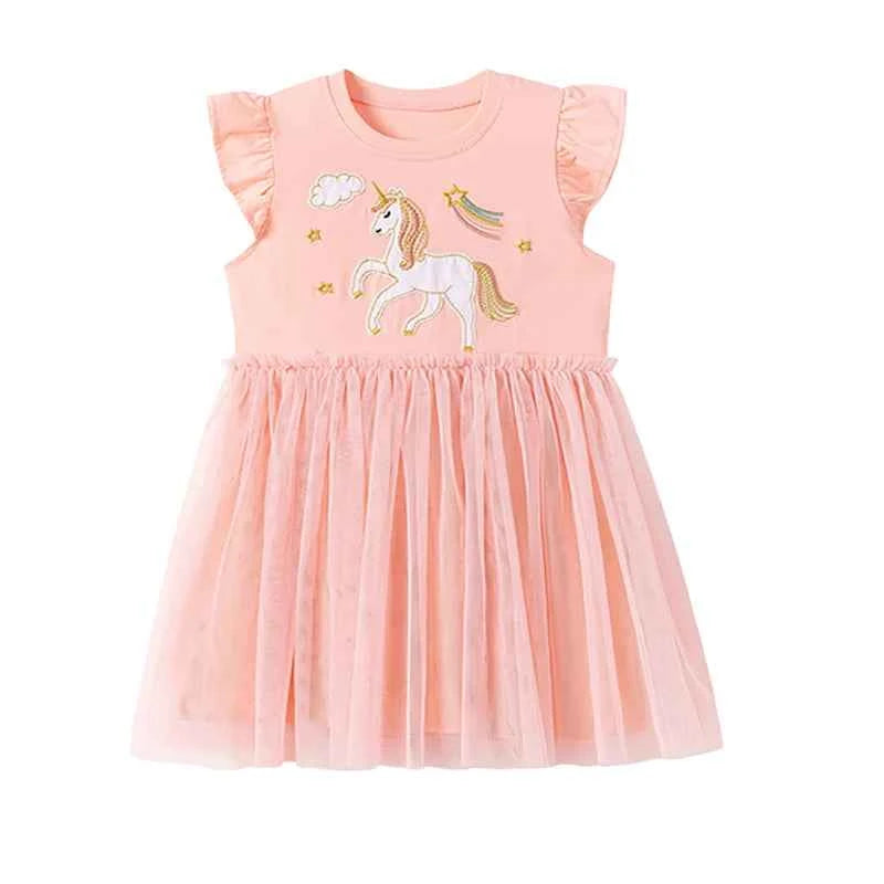 100% Cotton Striped Rainbow Applique Tulle Skirt Dress