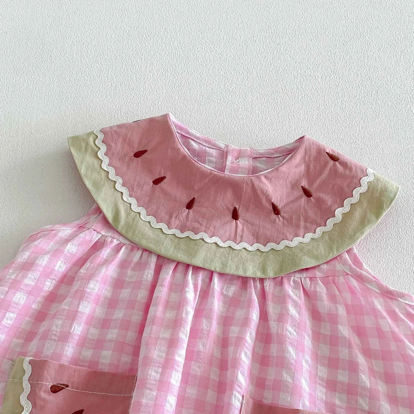 Cotton Pink Watermelon Gingham Romper/Dress