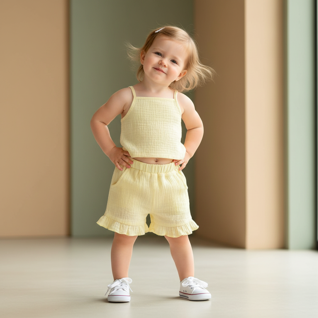 Cotton Ruffle Shorts & Tank Top Set Pastel Colors