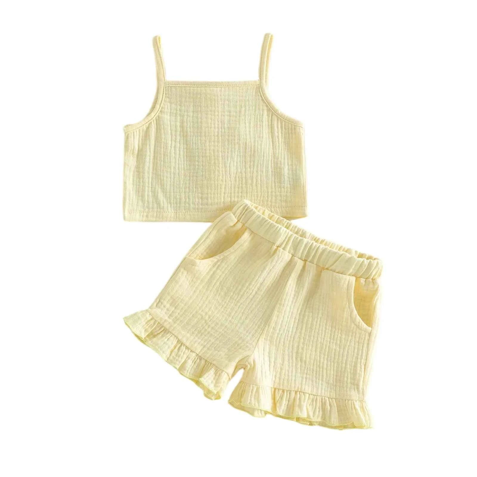 Cotton Ruffle Shorts & Tank Top Set Pastel Colors