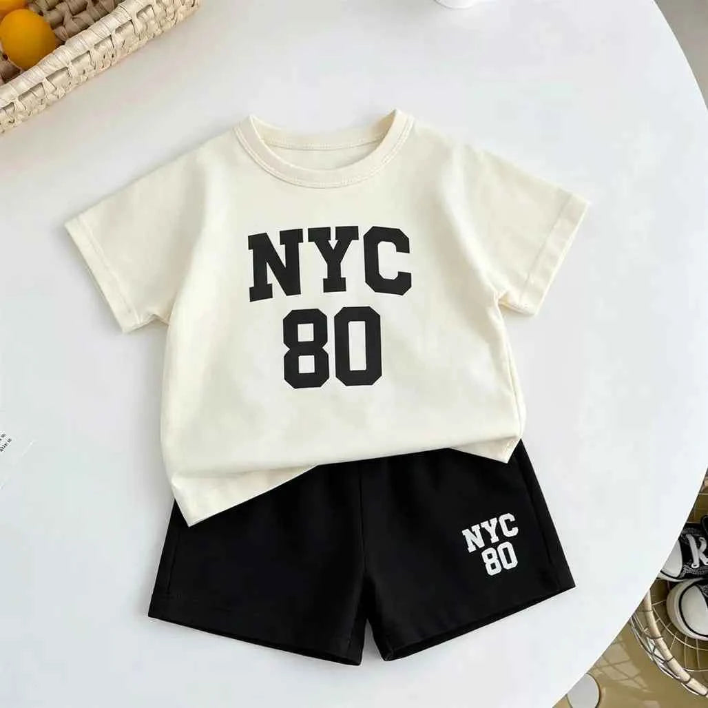 Cotton Paris Sport Red Tee & NYC 80 Black Shorts Set