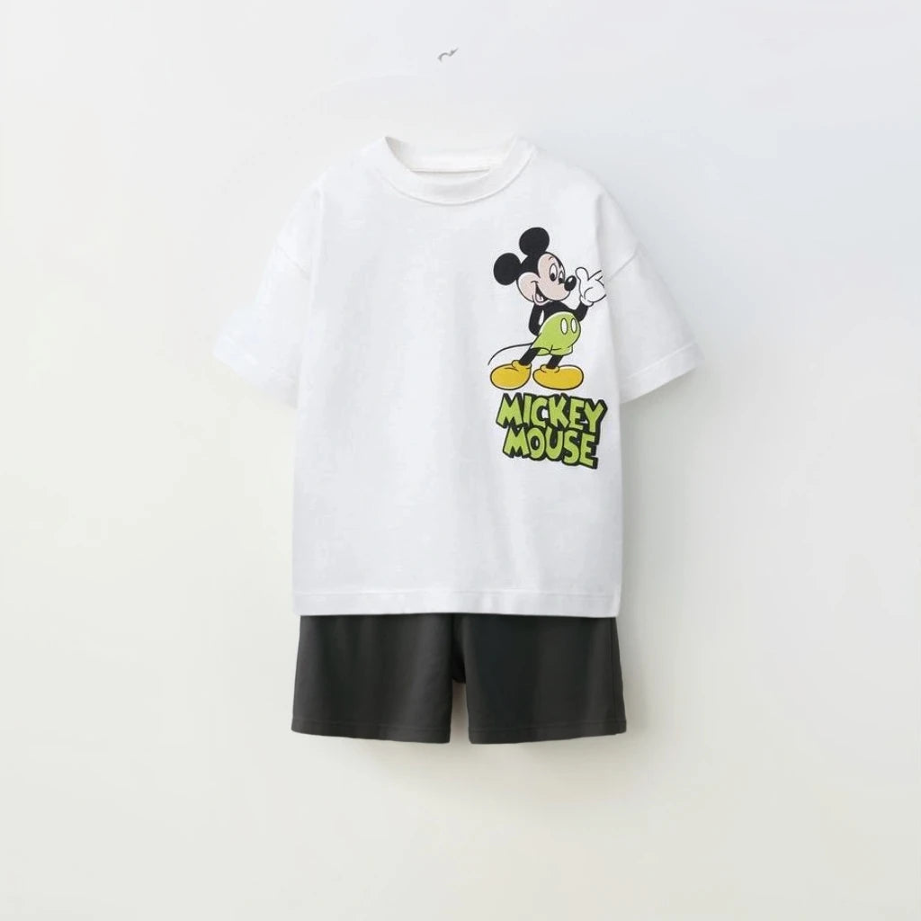 Cotton Lightning McQueen & Mickey Mouse Cotton Tee & Shorts Set