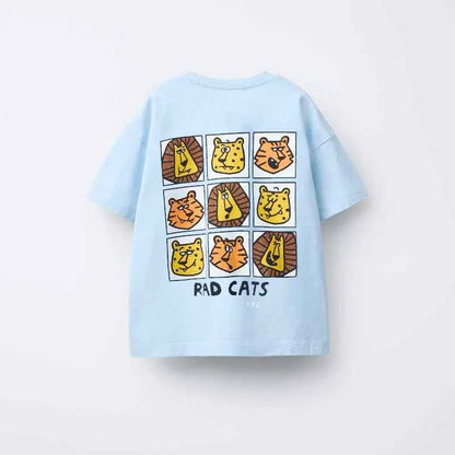 Cotton Skater Dog & Rad Cats Cartoon Print Cotton Tee