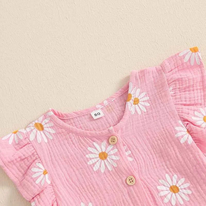 Cotton Floral Print Ruffle Sleeve Top & Bow Shorts Set