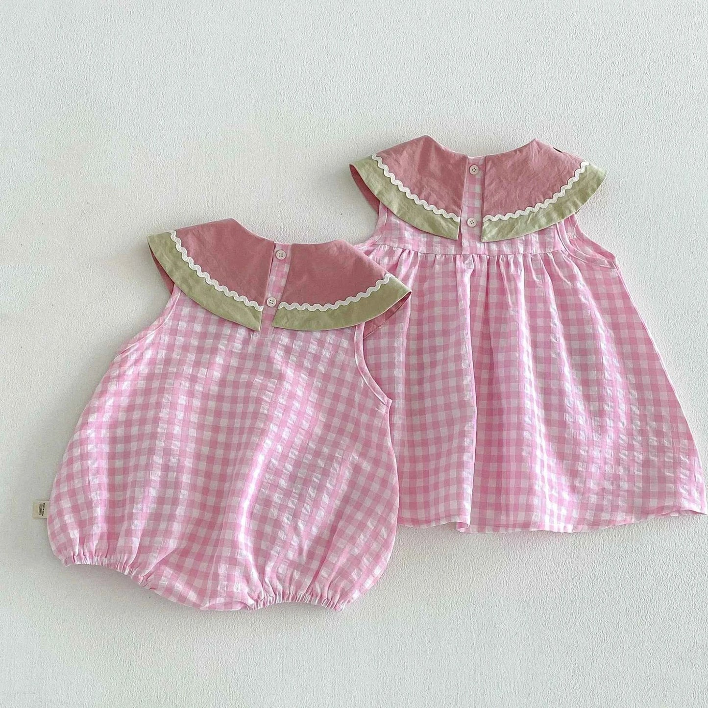 Cotton Pink Watermelon Gingham Romper/Dress