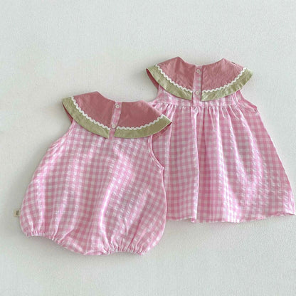 Cotton Pink Watermelon Gingham Romper/Dress