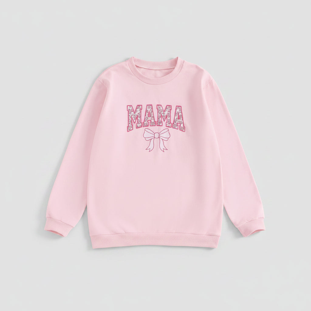 Cotton Matching Mama & Mini Pink Bow Sweatshirts