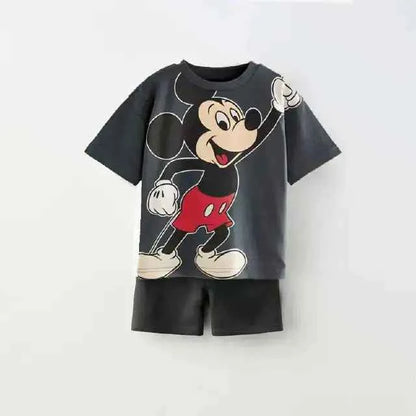 Cotton Mickey Mouse Printed Tees & Black Shorts Set