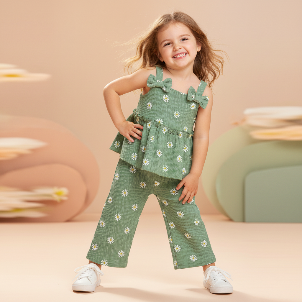 Floral Print Peplum Tops & Wide Leg Pants Set