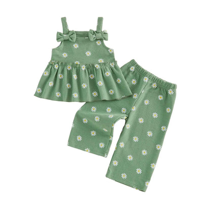 Floral Print Peplum Tops & Wide Leg Pants Set