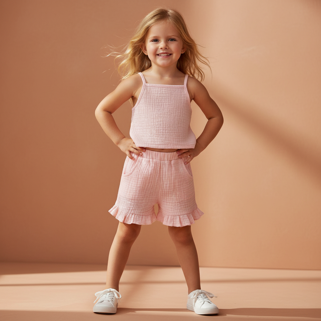Cotton Ruffle Shorts & Tank Top Set Pastel Colors