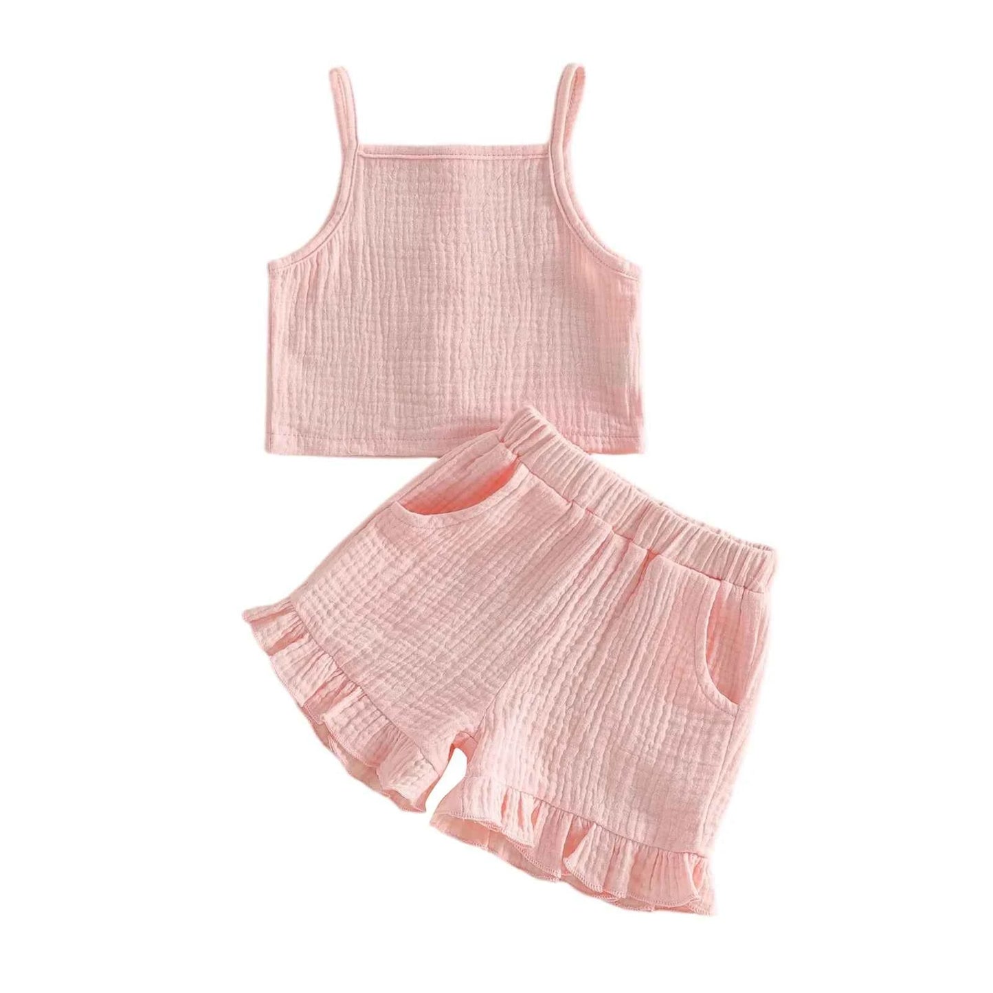 Cotton Ruffle Shorts & Tank Top Set Pastel Colors