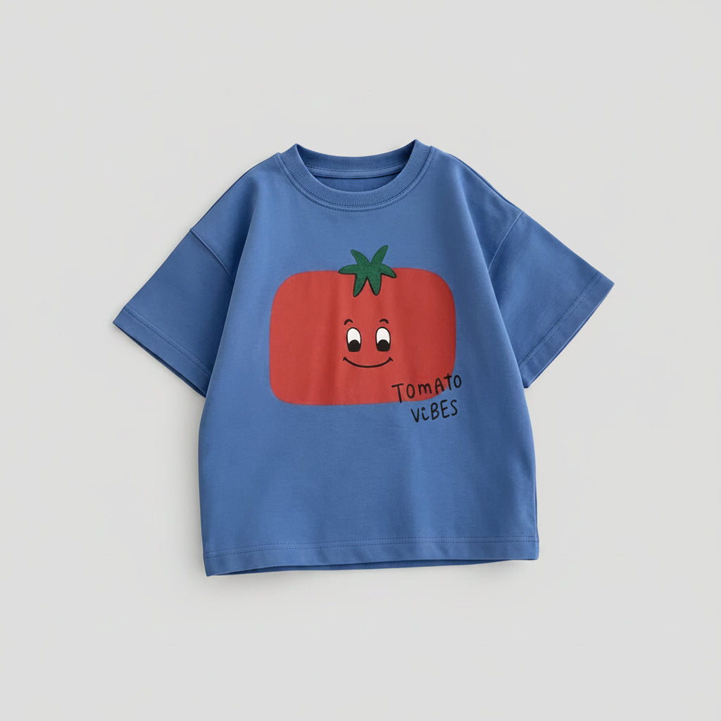 100% Cotton Tomato Vibes Blue Tee & Cherry On Yellow TShirt