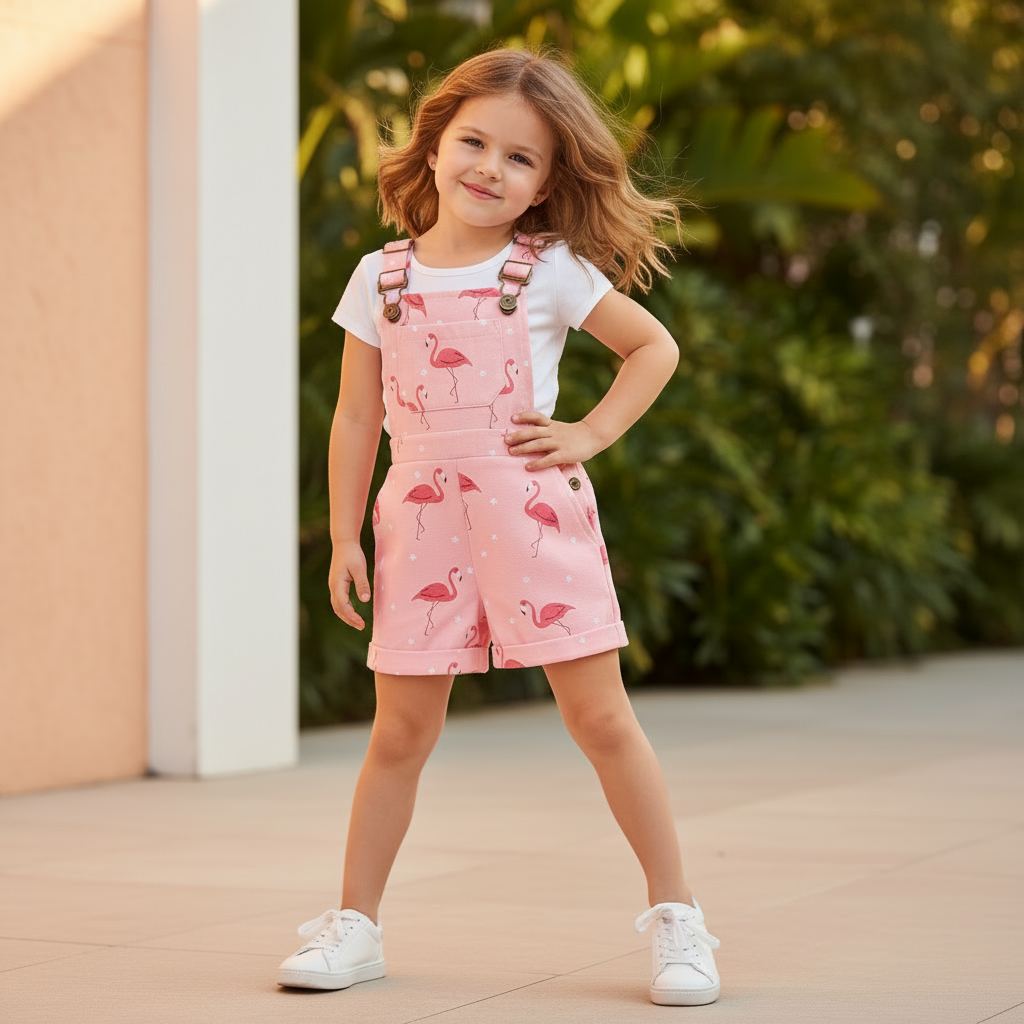 Cotton Pink Flamingo Adjustable Strap Overalls