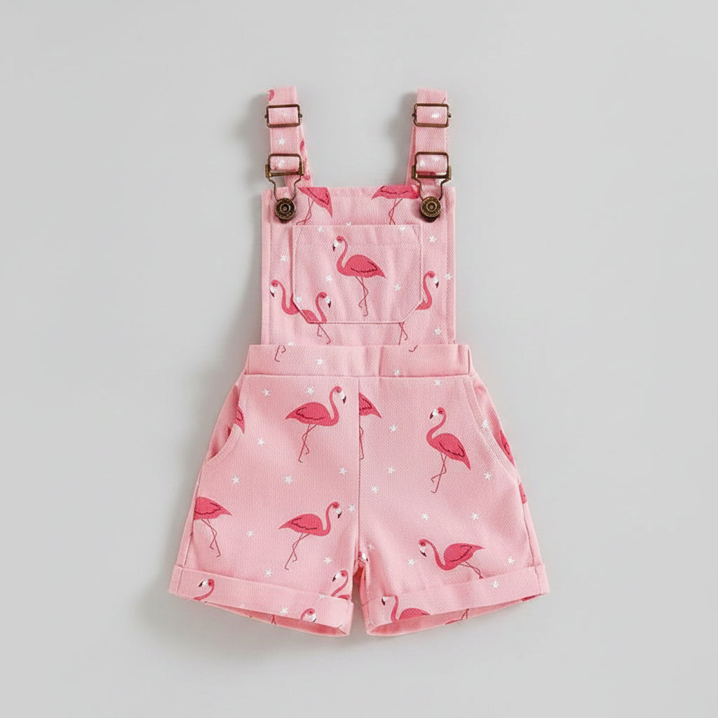 Cotton Pink Flamingo Adjustable Strap Overalls