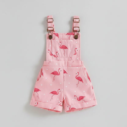 Cotton Pink Flamingo Adjustable Strap Overalls