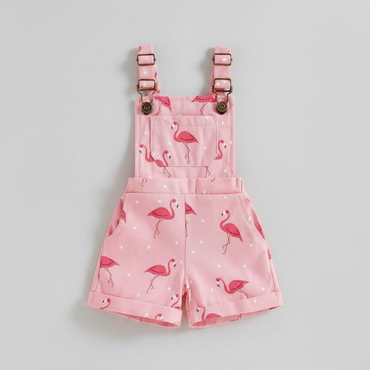 Cotton Pink Flamingo Adjustable Strap Overalls