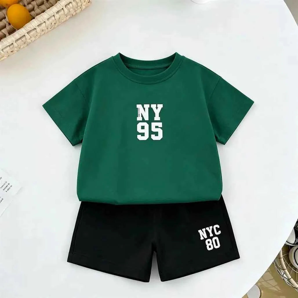 Cotton Paris Sport Red Tee & NYC 80 Black Shorts Set