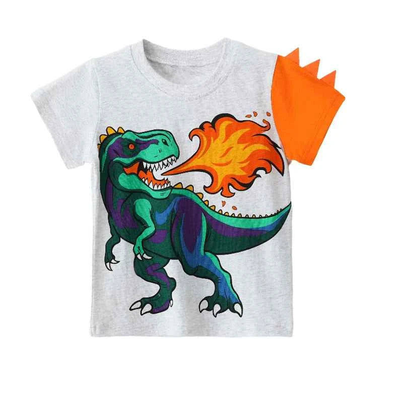 100% Cotton Fire Breathing Dinosaur T-Shirt With Spiked Sleeve