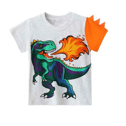 100% Cotton Fire Breathing Dinosaur T-Shirt With Spiked Sleeve