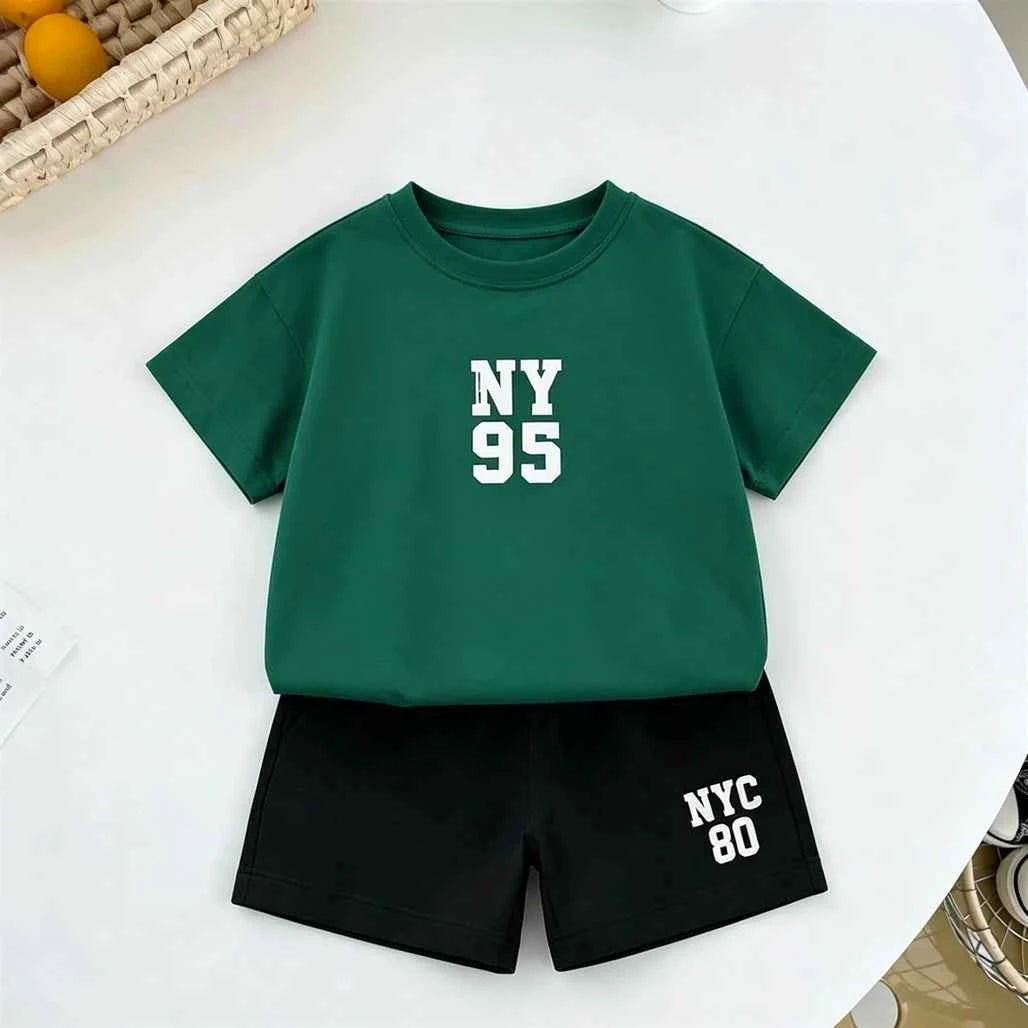Cotton Paris Sport Red Tee & NYC 80 Black Shorts Set